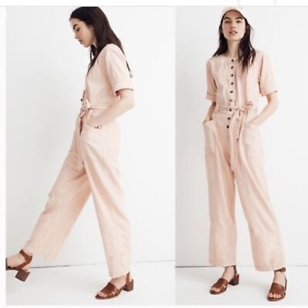 Madewell Top-Stitched Coverall Jumpsuit Bashful Blush Sz 2